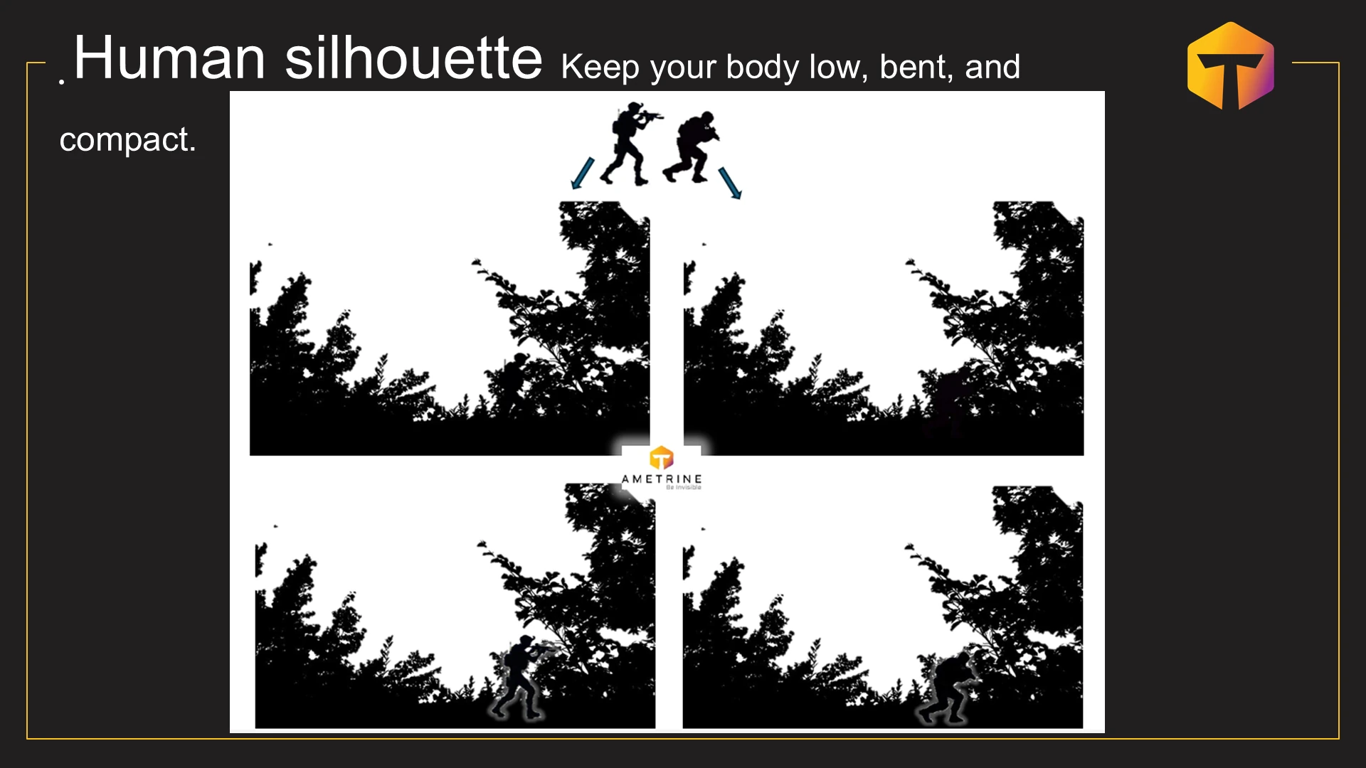 Human silhouette Keep your body low, bent, and compact. מתוך המצגת דרכים לגילוי רחפנים